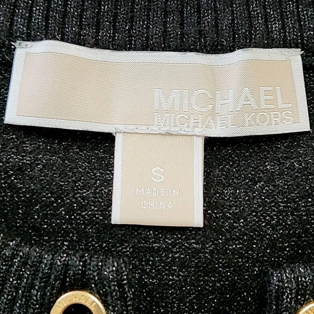 Michael Michael Kors Black Gold Metallic Lace-Up Tunic Sweater Small Maximalist
